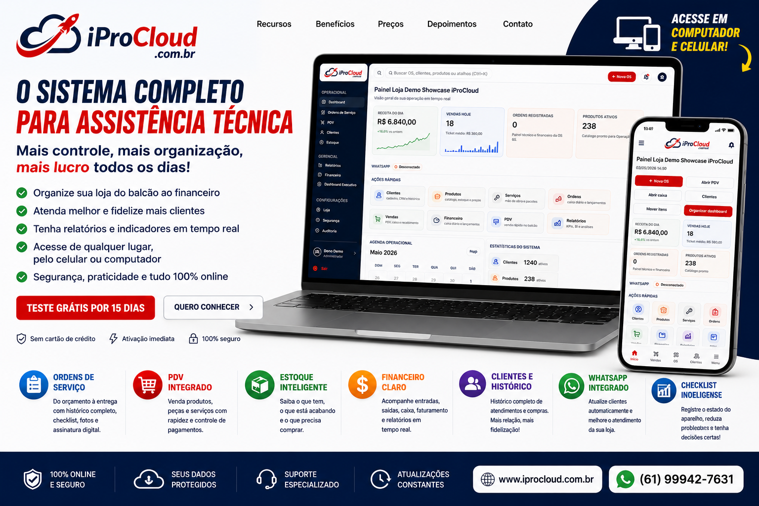 iProCloud — dashboard, OS, PDV e financeiro